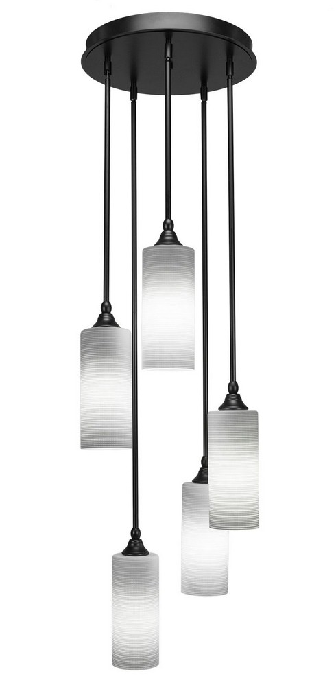 Toltec Lighting-2145-MB-4091-Empire - 5 Light Cluster Pendalier-14.5 Inches Tall and 14.25 Inches Wide Matte Black White Matrix Brushed Nickel Finish with Gray Matrix Glass