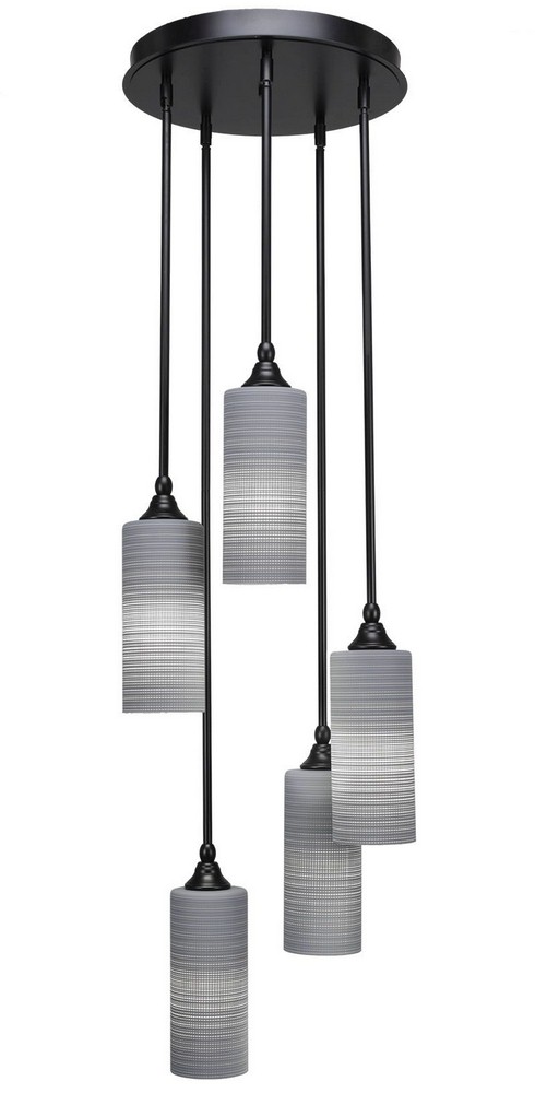 Toltec Lighting-2145-MB-4092-Empire - 5 Light Cluster Pendalier-14.5 Inches Tall and 14.25 Inches Wide Matte Black Gray Matrix Brushed Nickel Finish with Gray Matrix Glass