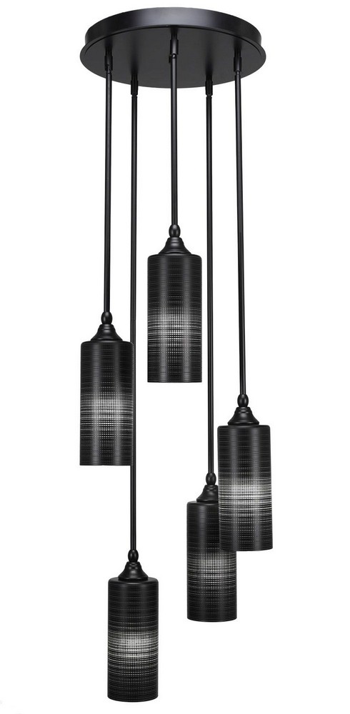 Toltec Lighting-2145-MB-4099-Empire - 5 Light Cluster Pendalier-14.5 Inches Tall and 14.25 Inches Wide Matte Black Black Matrix Brushed Nickel Finish with Gray Matrix Glass