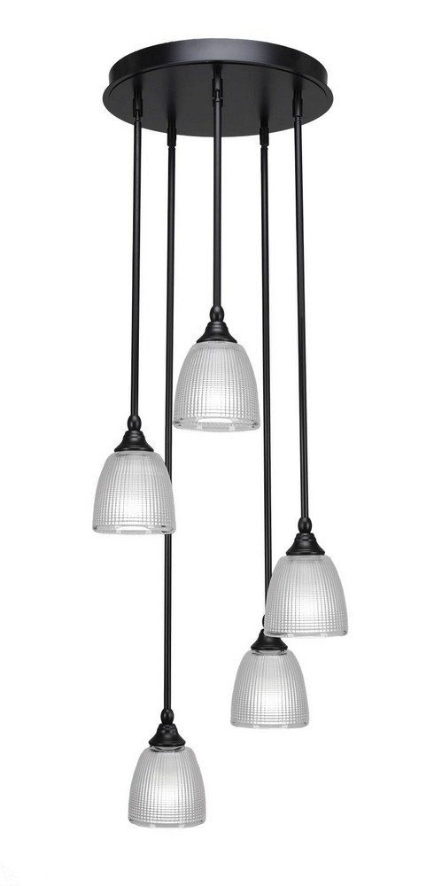 Toltec Lighting-2145-MB-500-Empire - 5 Light Cluster Pendalier-10.25 Inches Tall and 14.5 Inches Wide Matte Black Clear Brushed Nickel Finish with Clear Glass