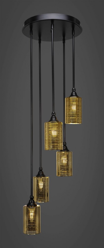 Toltec Lighting-2145-MB-6400-Empire - 5 Light Cluster Pendalier-11.75 Inches Tall and 14.25 Inches Wide Matte Black Gold Matrix Matte Black Finish with Gray Matrix Glass