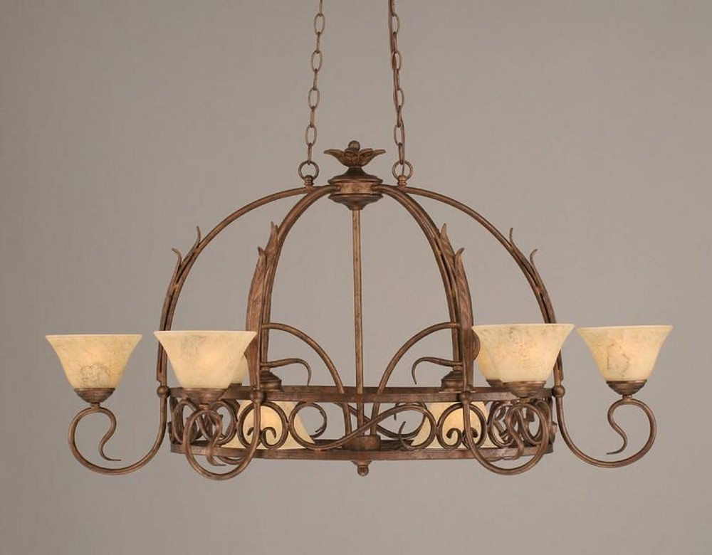 Toltec Lighting-216-BRZ-508-Leaf - 8 Light Pot Rack-26 Inches Tall and 32 Inches Wide Bronze Italian Marble Bronze Finish with Amber Crystal Glass