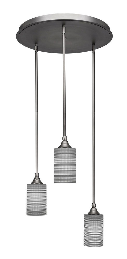 Toltec Lighting-2183-BN-4062-Empire - 3 Light Cluster Pendalier-11.25 Inches Tall and 18 Inches Wide Brushed Nickel Gray Matrix Brushed Nickel Finish with Gray Matrix Glass