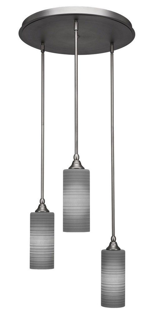 Toltec Lighting-2183-BN-4092-Empire - 3 Light Cluster Pendalier-14.25 Inches Tall and 18 Inches Wide Brushed Nickel Gray Matrix Brushed Nickel Finish with Gray Matrix Glass