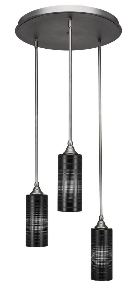 Toltec Lighting-2183-BN-4099-Empire - 3 Light Cluster Pendalier-14.25 Inches Tall and 18 Inches Wide Brushed Nickel Black Matrix Brushed Nickel Finish with Gray Matrix Glass