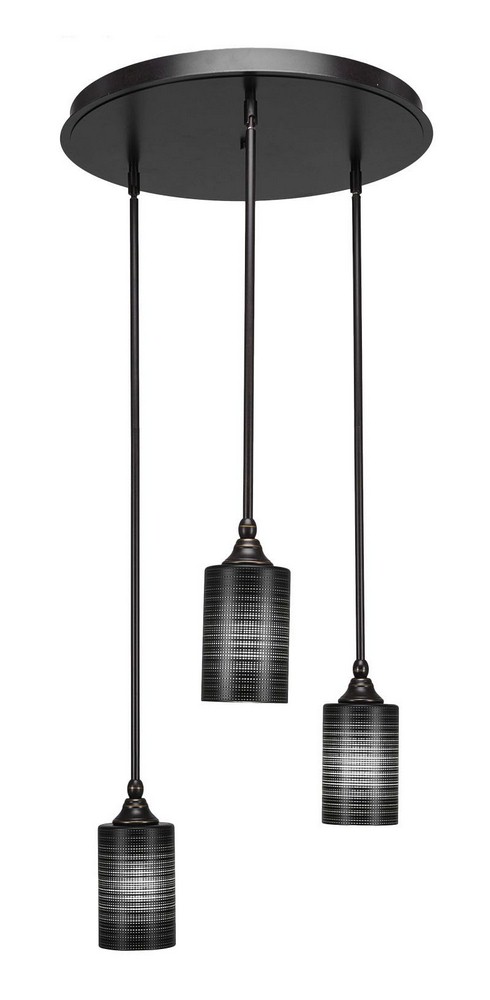 Toltec Lighting-2183-DG-4069-Empire - 3 Light Cluster Pendalier-11.25 Inches Tall and 18 Inches Wide Dark Granite Black Matrix Brushed Nickel Finish with Gray Matrix Glass