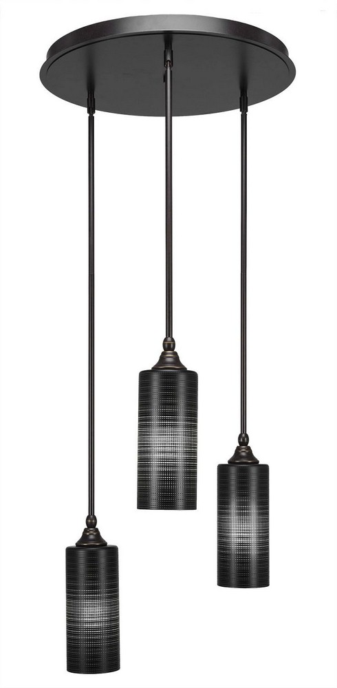 Toltec Lighting-2183-DG-4099-Empire - 3 Light Cluster Pendalier-14.25 Inches Tall and 18 Inches Wide Dark Granite Black Matrix Brushed Nickel Finish with Gray Matrix Glass