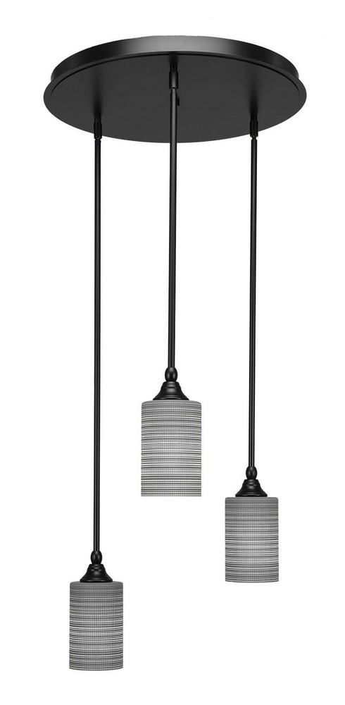 Toltec Lighting-2183-MB-4062-Empire - 3 Light Cluster Pendalier-11.25 Inches Tall and 18 Inches Wide Matte Black Gray Matrix Brushed Nickel Finish with Gray Matrix Glass