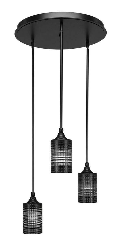 Toltec Lighting-2183-MB-4069-Empire - 3 Light Cluster Pendalier-11.25 Inches Tall and 18 Inches Wide Matte Black Black Matrix Brushed Nickel Finish with Gray Matrix Glass