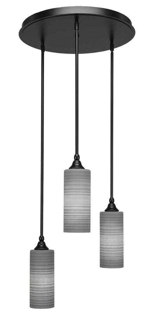 Toltec Lighting-2183-MB-4092-Empire - 3 Light Cluster Pendalier-14.25 Inches Tall and 18 Inches Wide Matte Black Gray Matrix Brushed Nickel Finish with Gray Matrix Glass