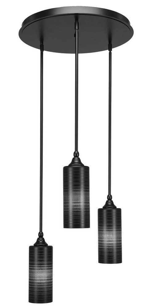 Toltec Lighting-2183-MB-4099-Empire - 3 Light Cluster Pendalier-14.25 Inches Tall and 18 Inches Wide Matte Black Black Matrix Brushed Nickel Finish with Gray Matrix Glass