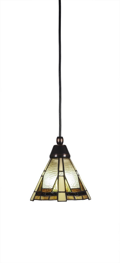 Toltec Lighting-22-BC-9345-Any - 1 Light Mini Pendant-7 Inches Tall and 7 Inches Wide Black Copper Zion Art Dark Granite Finish with Chocolate Icing Glass