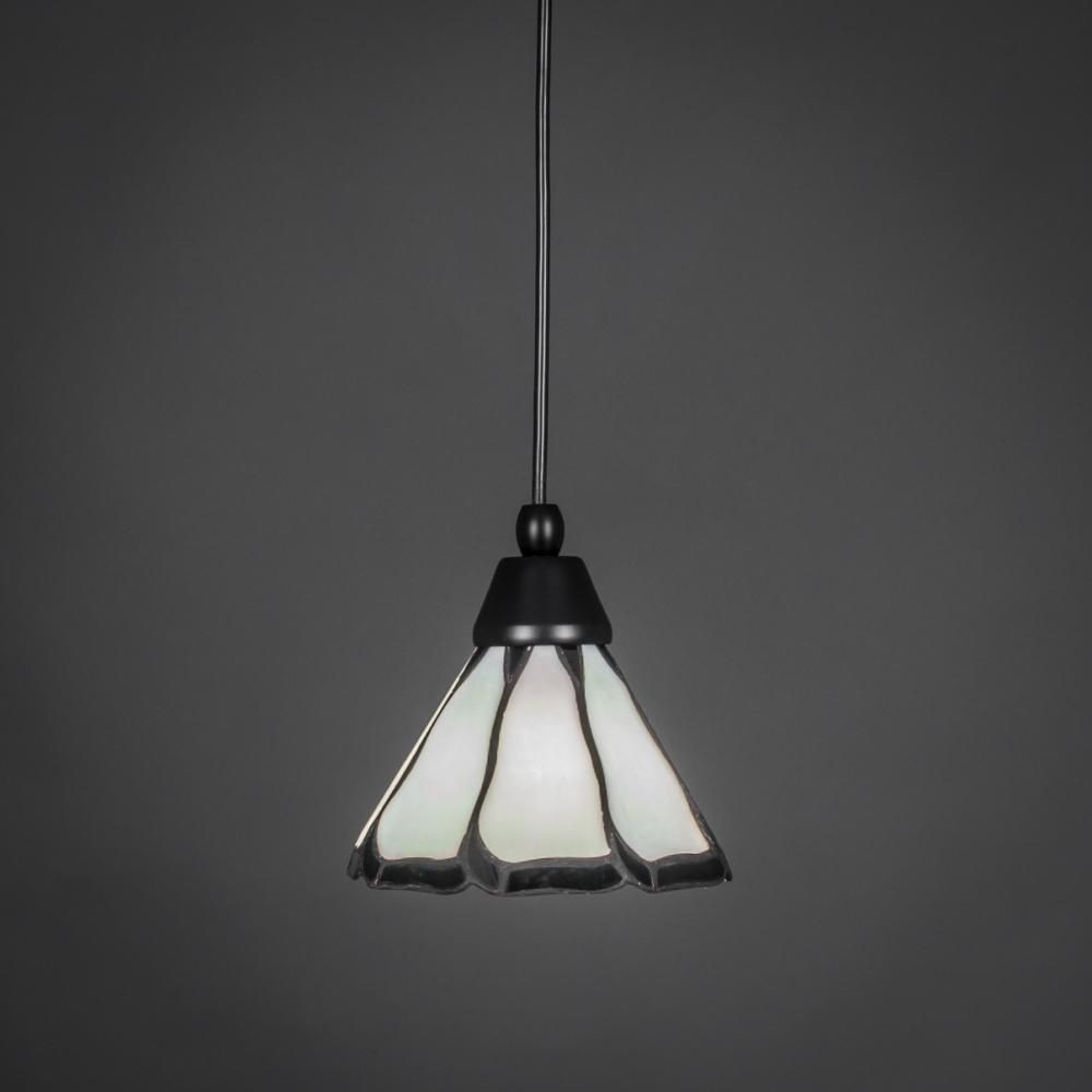 Toltec Lighting-22-MB-9125-Any - 1 Light Mini Pendant-6.25 Inches Tall and 7 Inches Wide Matte Black Pearl/Black Flair Art Dark Granite Finish with Blue Italian Glass