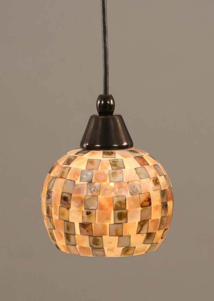 Toltec Lighting-22-BC-407-Any - 1 Light Mini Pendant-7 Inches Tall and 6 Inches Wide   Black Copper Finish with Sea Mist Seashell Glass