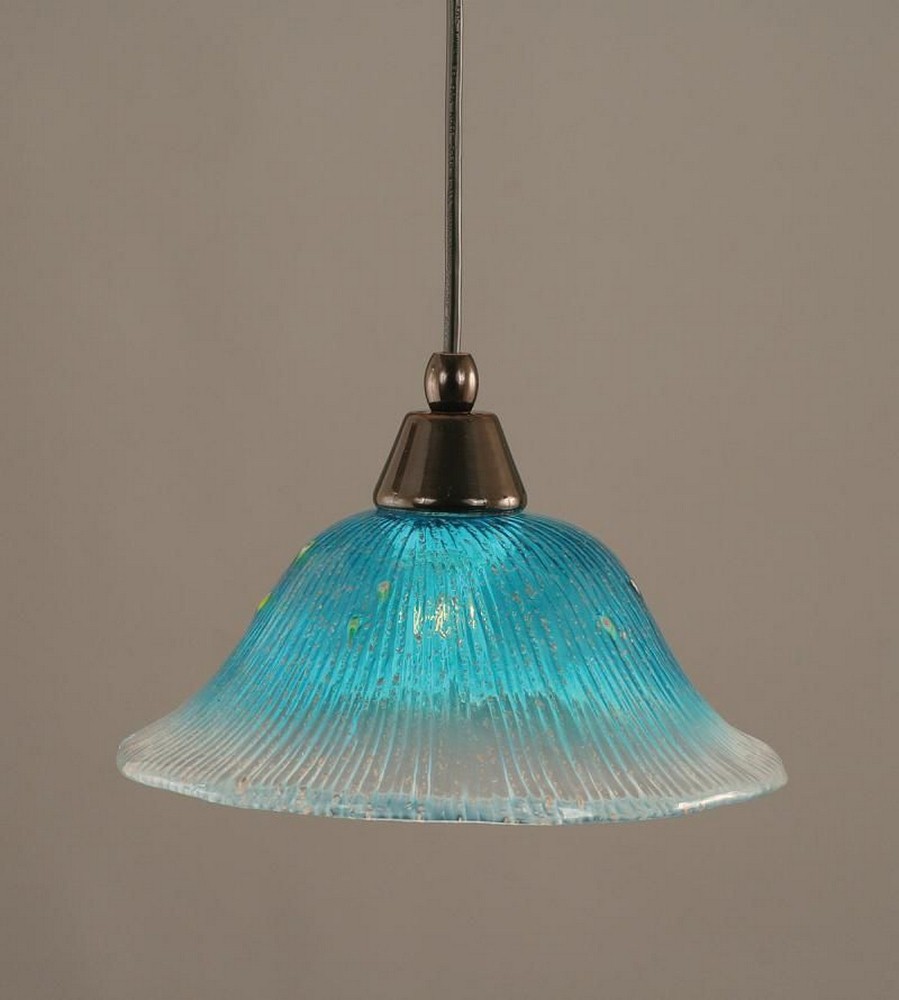 Toltec Lighting-22-BC-438-Any - 1 Light Mini Pendant-8.25 Inches Tall and 10 Inches Wide Black Copper Teal Crystal Bronze Finish with Teal Crystal Glass