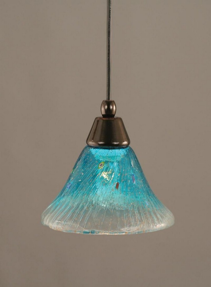 Toltec Lighting-22-BC-458-Any - 1 Light Mini Pendant-7.75 Inches Tall and 7 Inches Wide Black Copper Teal Crystal Bronze Finish with Teal Crystal Glass