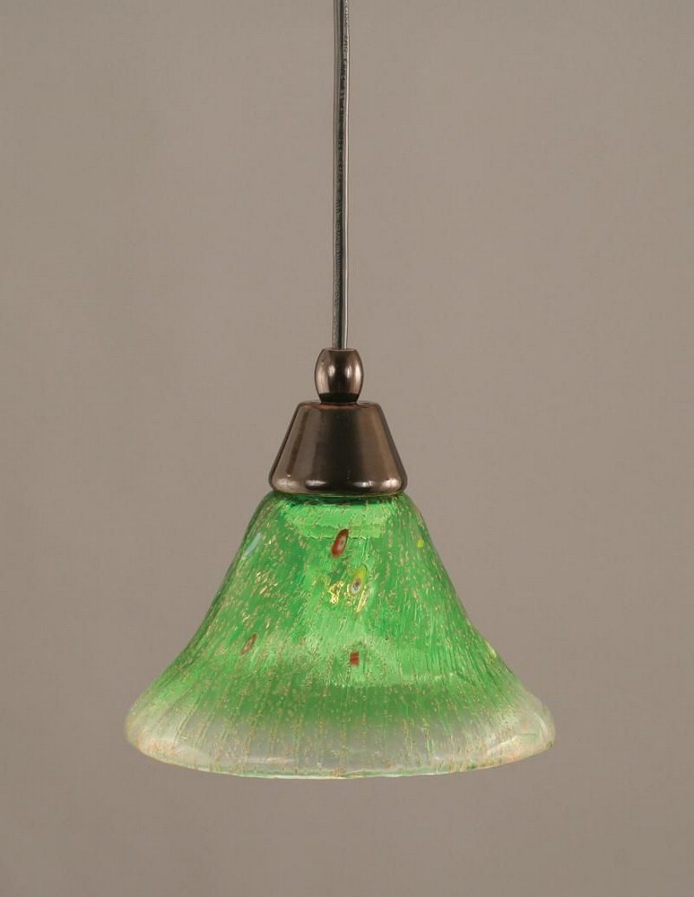 Toltec Lighting-22-BC-753-Any - 1 Light Mini Pendant-7.5 Inches Tall and 7 Inches Wide Black Copper Kiwi Green Crystal Bronze Finish with Firre Saturn Glass