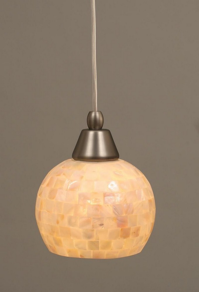 Toltec Lighting-22-BN-405-Any - 1 Light Mini Pendant-7.5 Inches Tall and 6 Inches Wide Brushed Nickel Mystic Seashell Bronze Finish with Seashell Glass