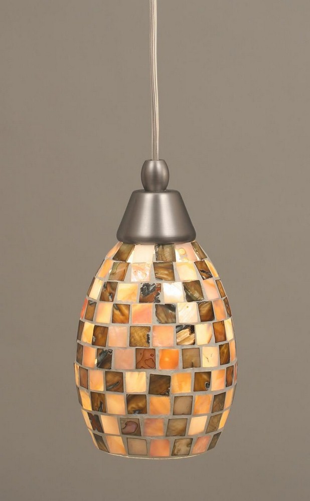 Toltec Lighting-22-BN-408-Any - 1 Light Mini Pendant-9 Inches Tall and 5 Inches Wide Brushed Nickel Sea Haze Seashell Bronze Finish with Seashell Glass