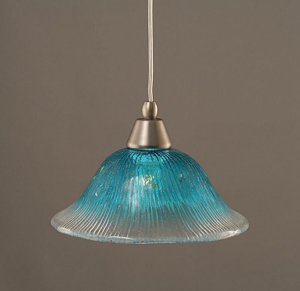 Toltec Lighting-22-BN-438-Any - 1 Light Mini Pendant-8.25 Inches Tall and 10 Inches Wide Brushed Nickel Teal Crystal Bronze Finish with Teal Crystal Glass