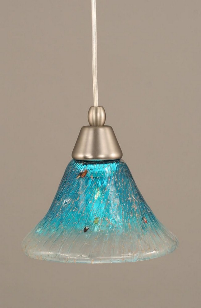 Toltec Lighting-22-BN-458-Any - 1 Light Mini Pendant-7.75 Inches Tall and 7 Inches Wide Brushed Nickel Teal Crystal Bronze Finish with Teal Crystal Glass