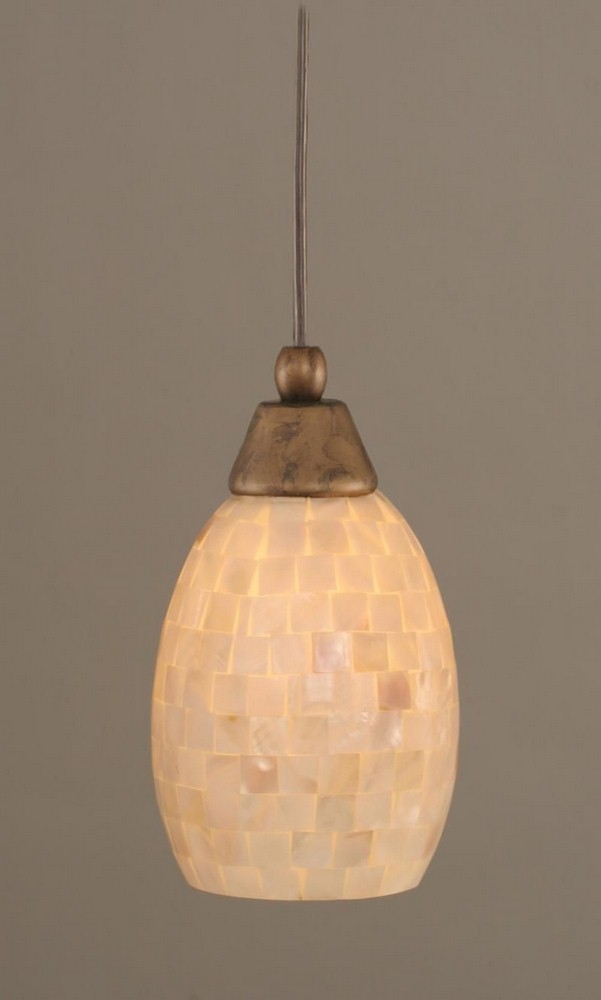 Toltec Lighting-22-BRZ-406-Any - 1 Light Mini Pendant-9 Inches Tall and 5 Inches Wide Bronze Ivory Glaze Seashell Bronze Finish with Seashell Glass