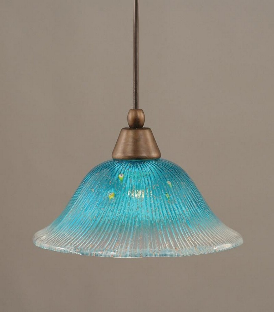 Toltec Lighting-22-BRZ-438-Any - 1 Light Mini Pendant-8.25 Inches Tall and 10 Inches Wide Bronze Teal Crystal Bronze Finish with Teal Crystal Glass