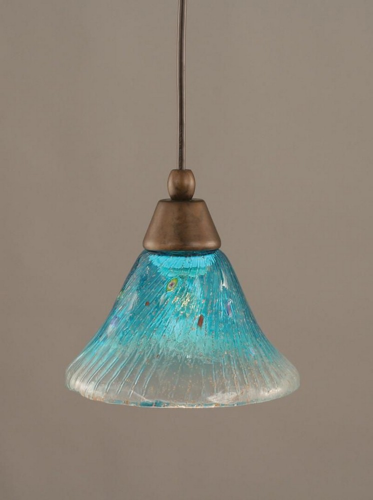 Toltec Lighting-22-BRZ-458-Any - 1 Light Mini Pendant-7.75 Inches Tall and 7 Inches Wide Bronze Teal Crystal Bronze Finish with Teal Crystal Glass