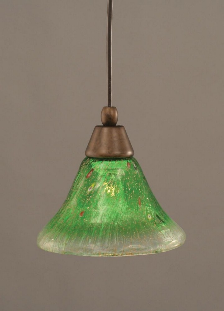 Toltec Lighting-22-BRZ-753-Any - 1 Light Mini Pendant-7.5 Inches Tall and 7 Inches Wide Bronze Kiwi Green Crystal Bronze Finish with Firre Saturn Glass