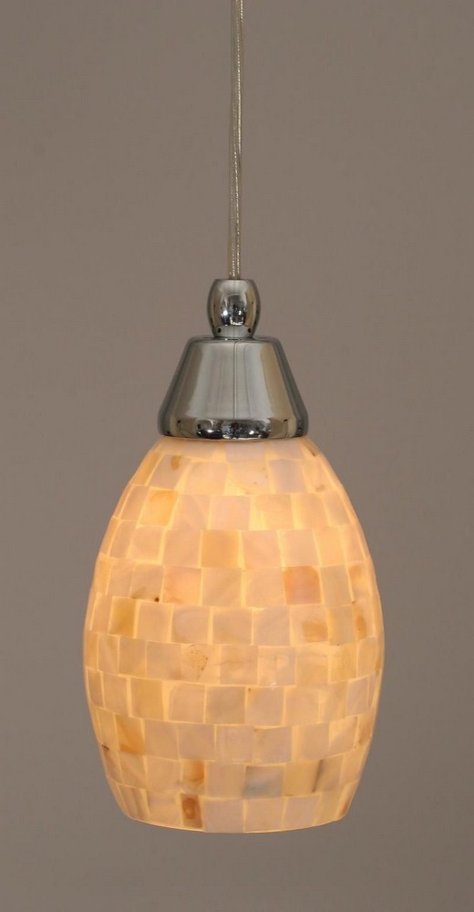 Toltec Lighting-22-CH-406-Any - 1 Light Mini Pendant-9 Inches Tall and 5 Inches Wide Chrome Ivory Glaze Seashell Bronze Finish with Seashell Glass