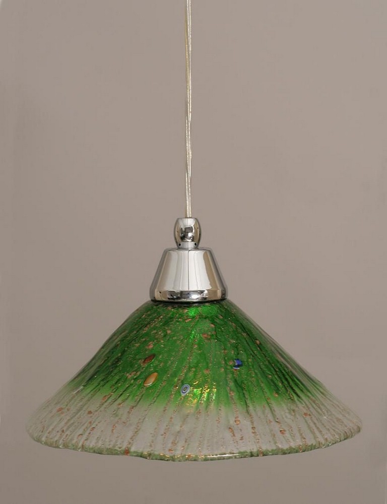 Toltec Lighting-22-CH-437-Any - 1 Light Mini Pendant-6.25 Inches Tall and 10 Inches Wide Chrome Kiwi Green Crystal Black Copper Finish with Blue Italian Glass