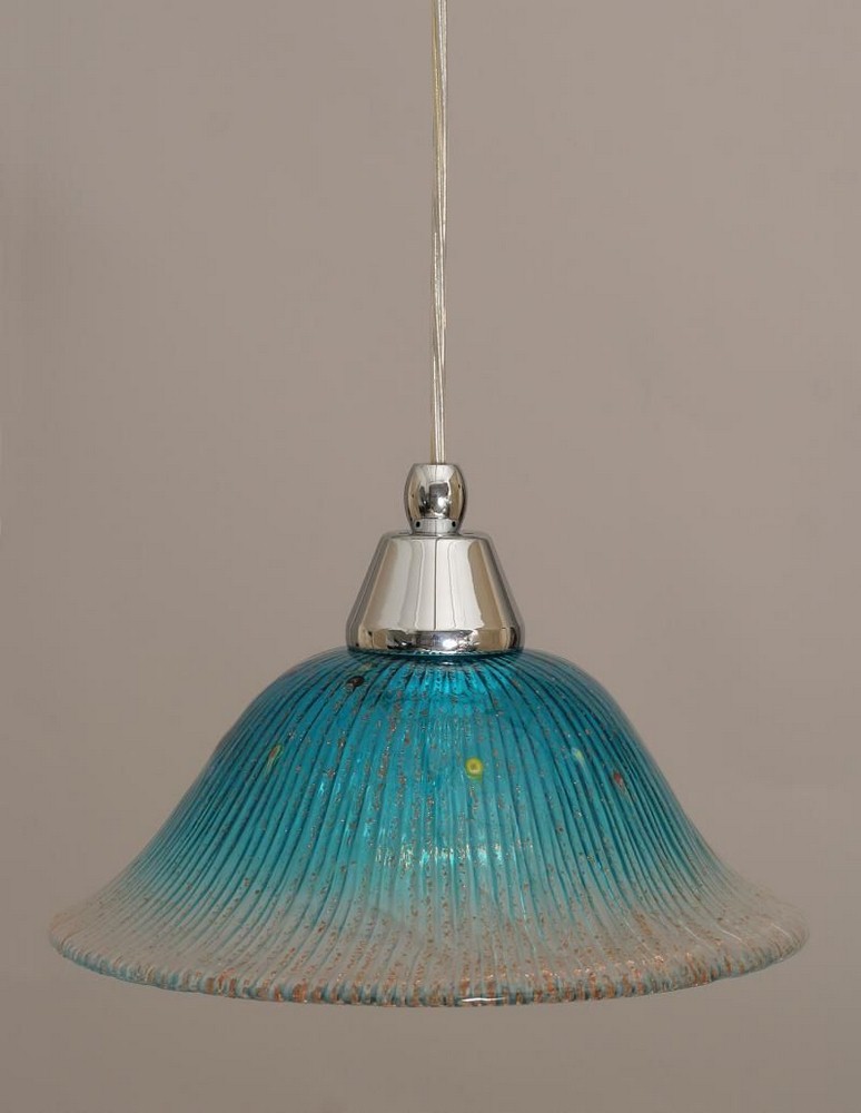 Toltec Lighting-22-CH-438-Any - 1 Light Mini Pendant-6.25 Inches Tall and 10 Inches Wide Chrome Teal Crystal Black Copper Finish with Blue Italian Glass