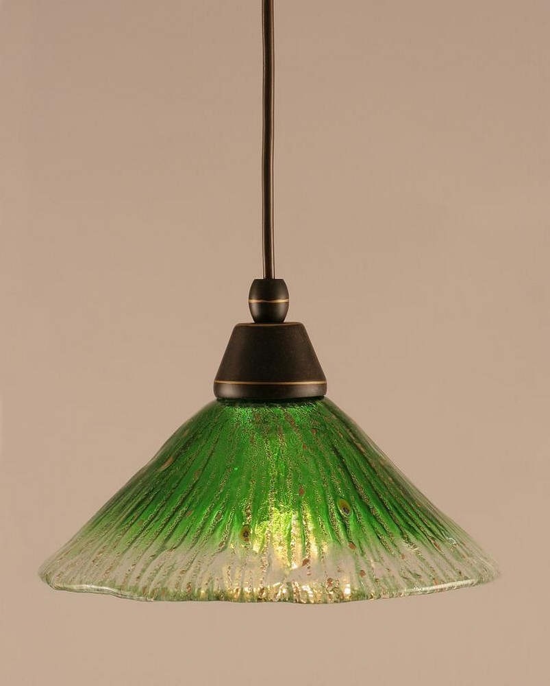 Toltec Lighting-22-DG-437-Any - 1 Light Mini Pendant-6.25 Inches Tall and 10 Inches Wide Dark Granite Kiwi Green Crystal Black Copper Finish with Blue Italian Glass