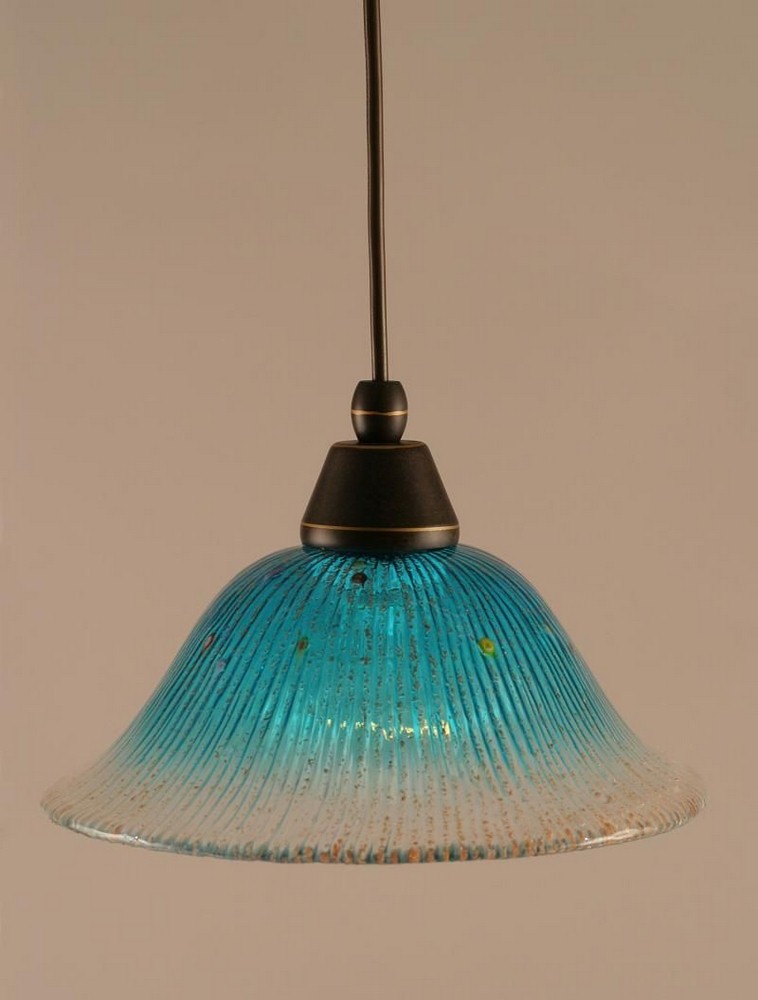 Toltec Lighting-22-DG-438-Any - 1 Light Mini Pendant-6.25 Inches Tall and 10 Inches Wide Dark Granite Teal Crystal Black Copper Finish with Blue Italian Glass