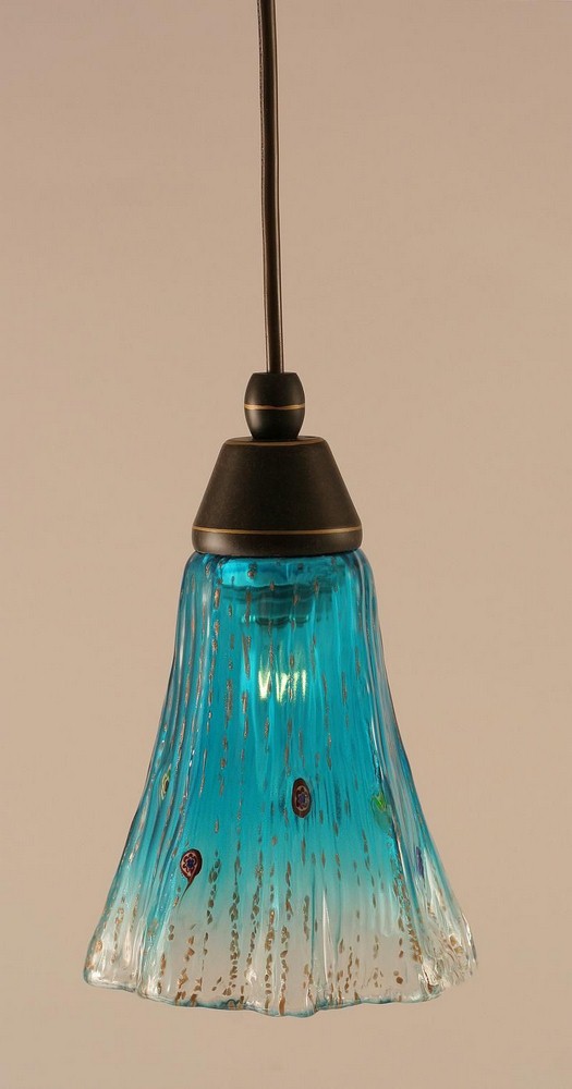 Toltec Lighting-22-DG-725-Any - 1 Light Mini Pendant-9 Inches Tall and 5.5 Inches Wide Dark Granite Teal Crystal Dark Granite Finish with Teal Crystal Glass