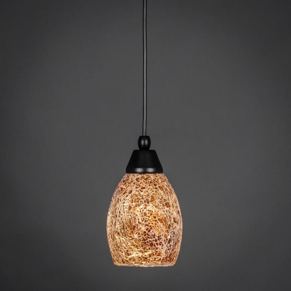 Toltec Lighting-22-MB-4175-Any - 1 Light Mini Pendant-13.75 Inches Tall and 5.5 Inches Wide Matte Black Gold Fusion Matte Black Finish with Gold Fusion Glass