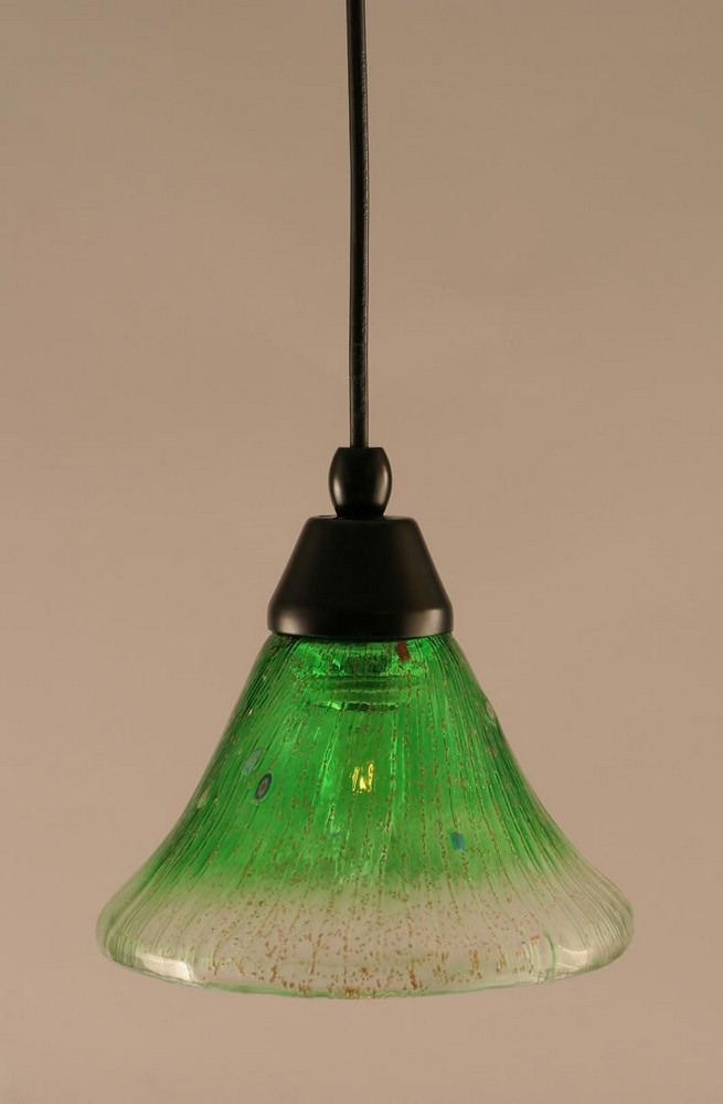 Toltec Lighting-22-MB-753-Any - 1 Light Mini Pendant-6.75 Inches Tall and 7 Inches Wide Matte Black Kiwi Green Crystal Brushed Nickel Finish with Italian Ice Glass