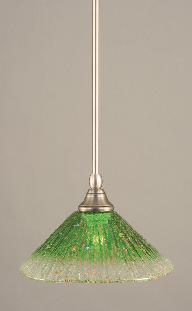 Toltec Lighting-23-BN-437-Any - 1 Light Stem Mini Pendant With Hang Straight Swivel-6.5 Inches Tall and 10 Inches Wide Brushed Nickel Kiwi Green Crystal Any - 1 Light Stem Mini Pendant With Hang Strai