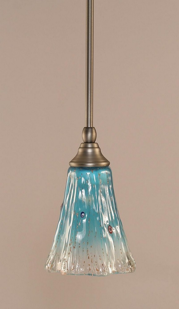 Toltec Lighting-23-BN-725-Any - 1 Light Stem Mini Pendant With Hang Straight Swivel-8.25 Inches Tall and 5.5 Inches Wide Brushed Nickel Teal Crystal Any - 1 Light Stem Mini Pendant With Hang Straight 