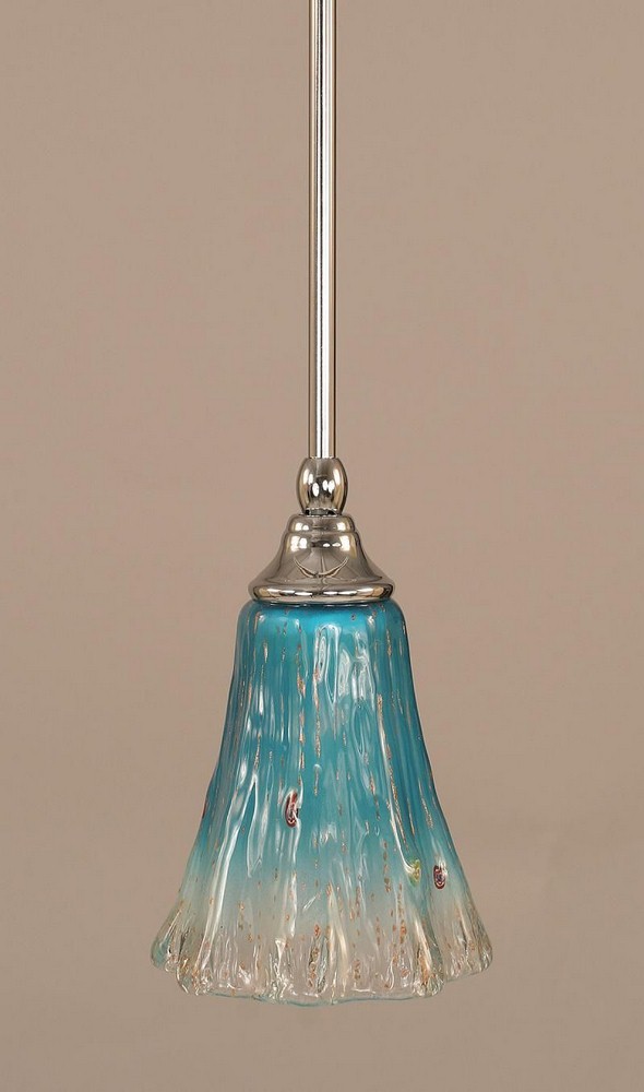 Toltec Lighting-23-CH-725-Any - 1 Light Stem Mini Pendant With Hang Straight Swivel-8.25 Inches Tall and 5.5 Inches Wide Chrome Teal Crystal Any - 1 Light Stem Mini Pendant With Hang Straight Swivel-8