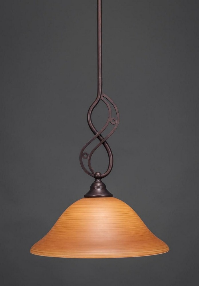 Toltec Lighting-232-BRZ-624-Jazz - 1 Light Stem Mini Pendant With Hang Straight Swivel-16.75 Inches Tall and 12 Inches Wide Bronze Cayenne Linen Brushed Nickel Finish with Kiwi Green Crystal Glass