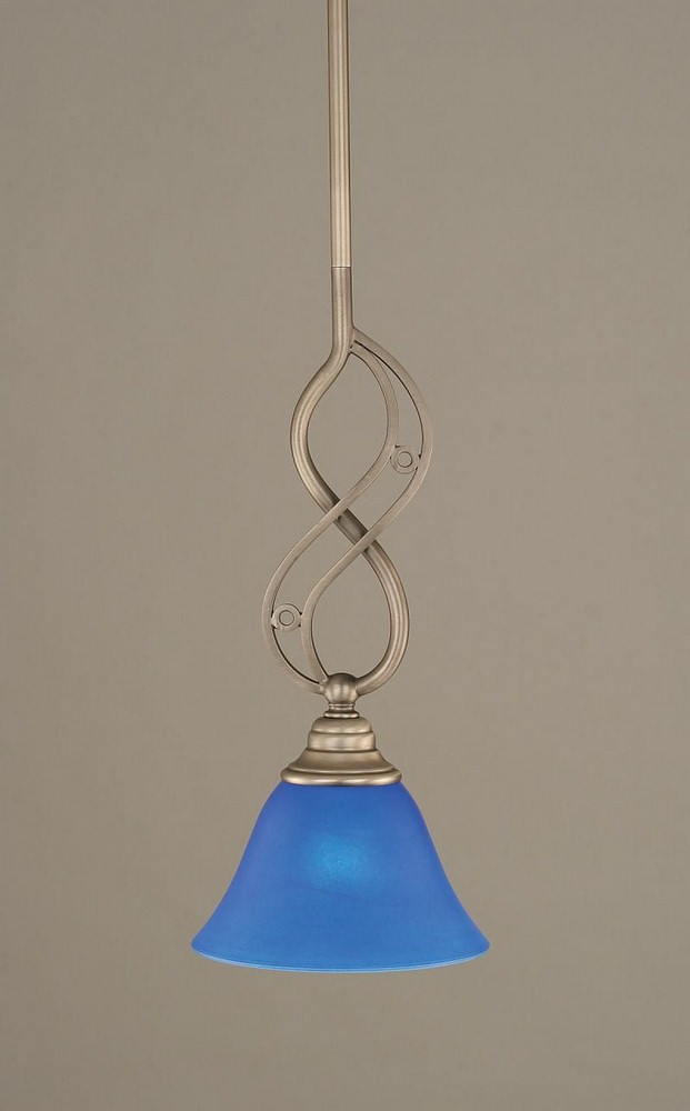 Toltec Lighting-232-BN-4155-Jazz - 1 Light Stem Mini Pendant With Hang Straight Swivel-15.5 Inches Tall and 7 Inches Wide Brushed Nickel Blue Italian Brushed Nickel Finish with Blue Italian Glass