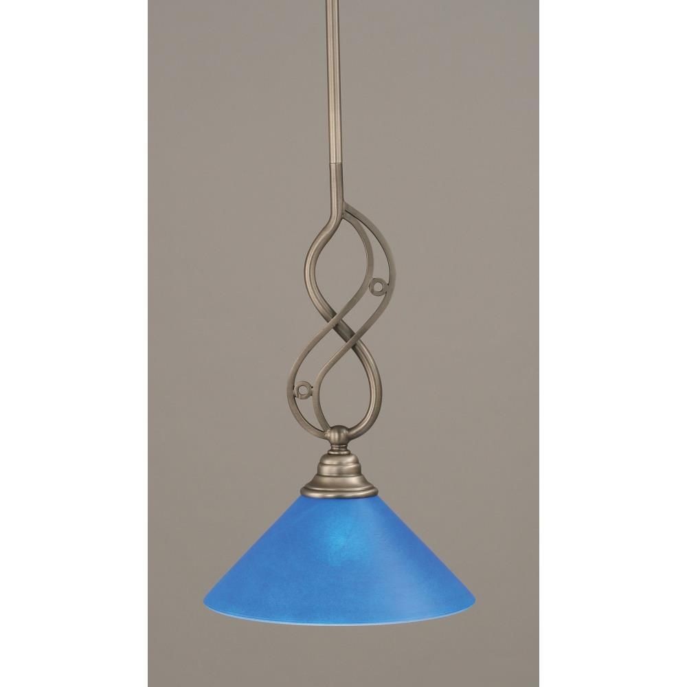 Toltec Lighting-232-BN-435-Jazz - 1 Light Stem Mini Pendant With Hang Straight Swivel-16.25 Inches Tall and 10 Inches Wide Brushed Nickel Blue Italian Brushed Nickel Finish with Kiwi Green Crystal Gla