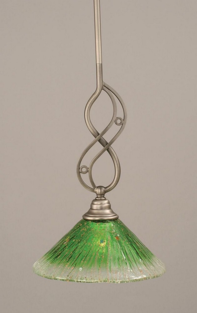 Toltec Lighting-232-BN-437-Jazz - 1 Light Stem Mini Pendant With Hang Straight Swivel-16.25 Inches Tall and 10 Inches Wide Brushed Nickel Kiwi Green Crystal Brushed Nickel Finish with Kiwi Green Cryst