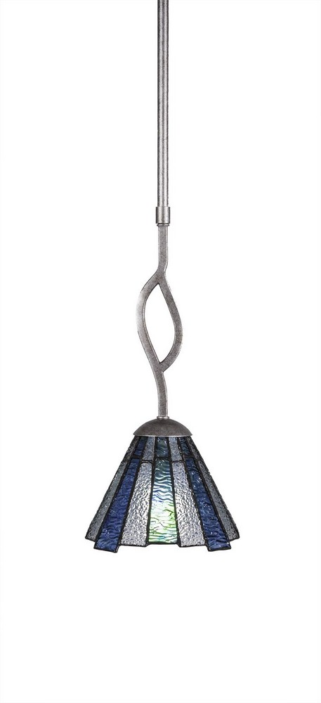 Toltec Lighting-240-AS-9325-Revo - 1 Light Mini Pendant-14.5 Inches Tall and 7 Inches Wide Aged Silver Sea Ice Art Dark Granite Finish with Fluted Italian Ice Glass