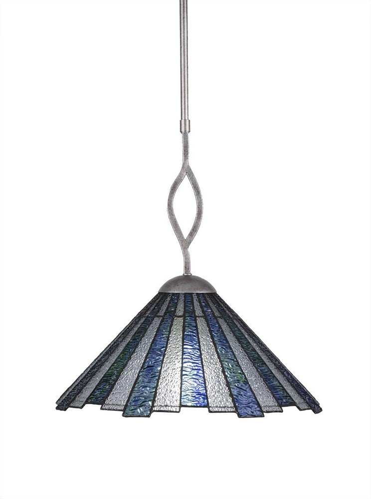 Toltec Lighting-241-AS-932-Revo - 1 Light Pendant-17 Inches Tall and 16 Inches Wide Aged Silver Sea Ice Art Dark Granite Finish with Zion Tiffany Glass