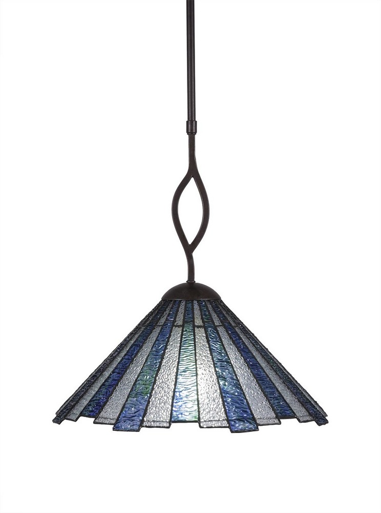 Toltec Lighting-241-DG-932-Revo-One Light Pendant-16 Inches Wide by 17 Inches High   Dark Granite Finish with Sea Ice Tiffany Glass