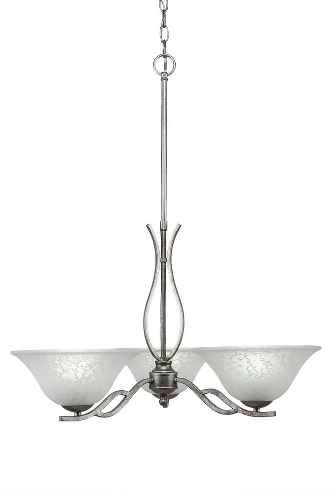 Toltec Lighting-243-AS-515-Revo-Three Light Chandelier-22.5 Inches Wide by 18.75 Inches High   Aged Silver Finish with White Marble Glass