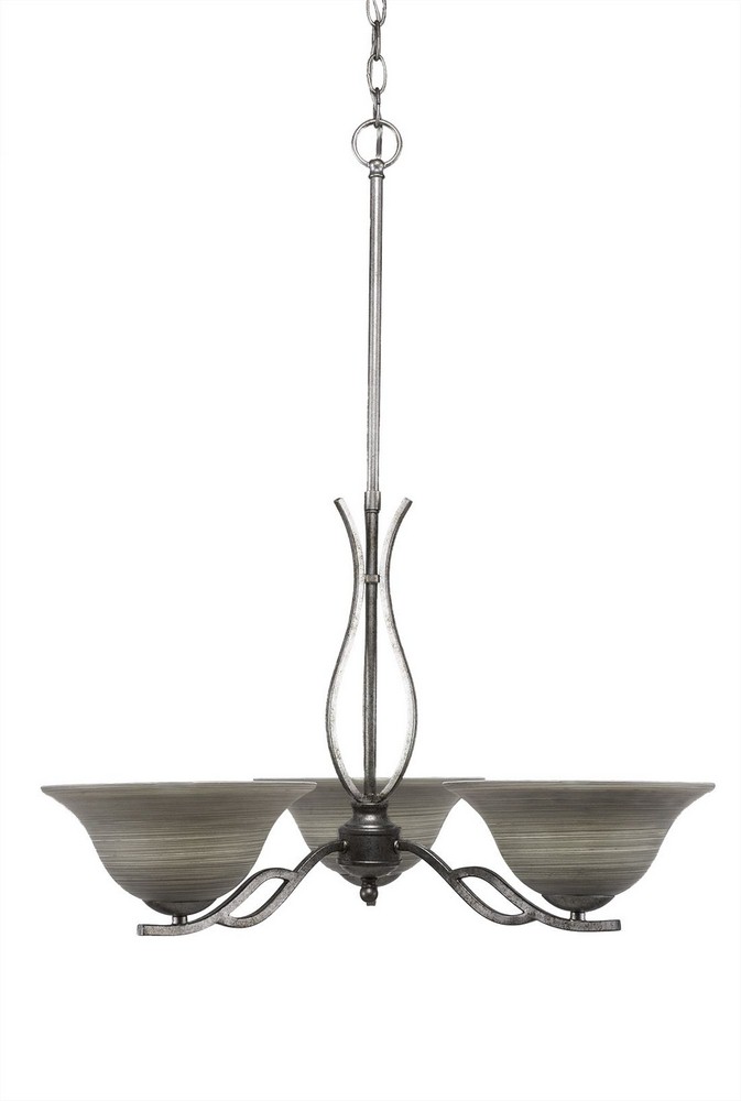 Toltec Lighting-243-AS-603-Revo-Three Light Chandelier-22.5 Inches Wide by 18.75 Inches High   Aged Silver Finish with Gray Linen Glass