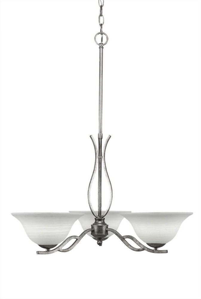 Toltec Lighting-243-AS-613-Revo-Three Light Chandelier-22.5 Inches Wide by 18.75 Inches High   Aged Silver Finish with White Linen Glass